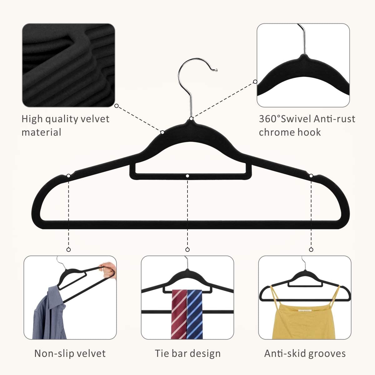 Non-slip Velvet Plastic Hanger