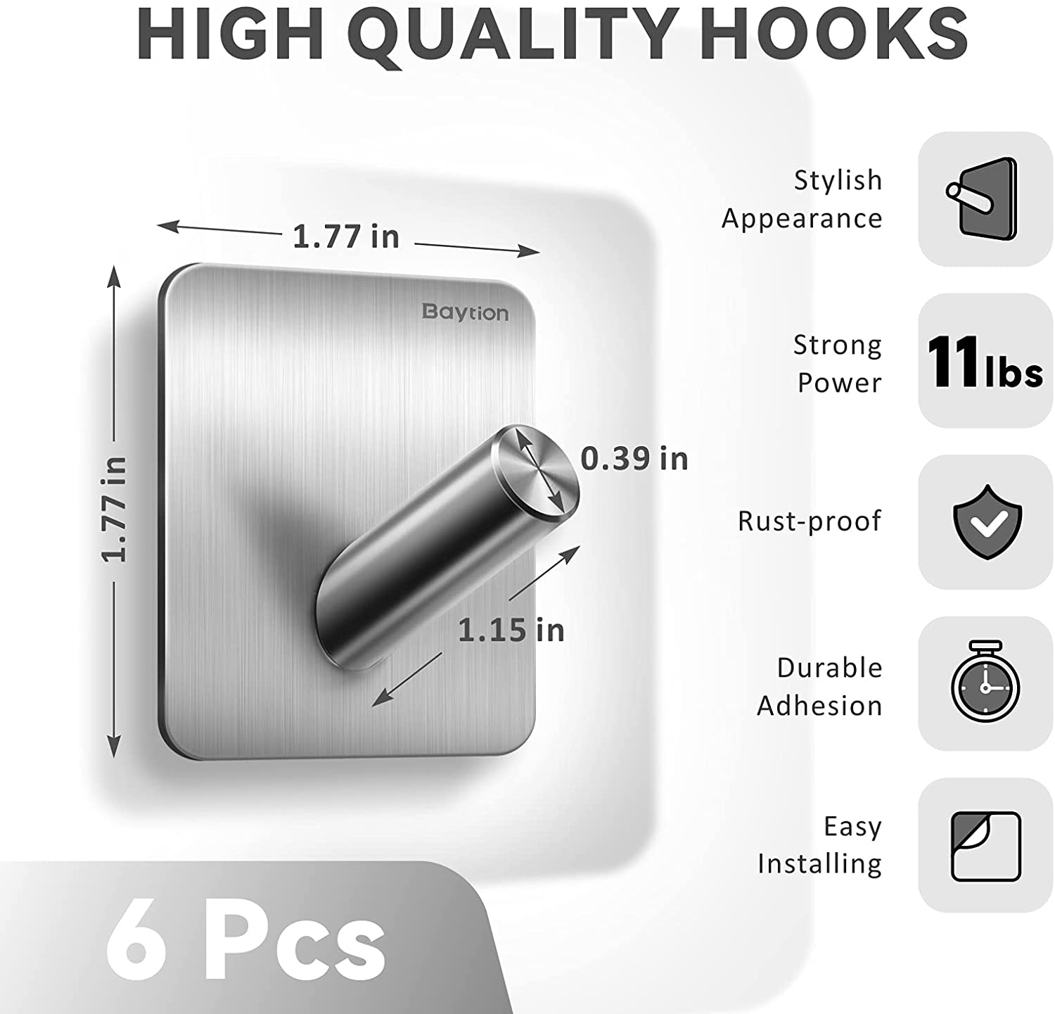 6Pcs Adhesive Hooks